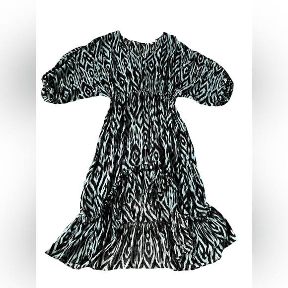 Umgee Plus Ikat Print High Low Dress XL Ruffle Boho Hippie Ruffle Tie Waist - Picture 16 of 16